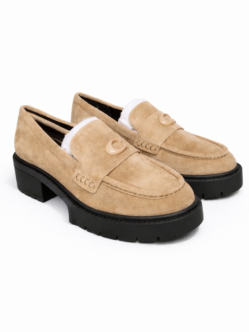 Coach Leah Suede Preppy Loafers Peanut Platform Lug Chunky 6.5